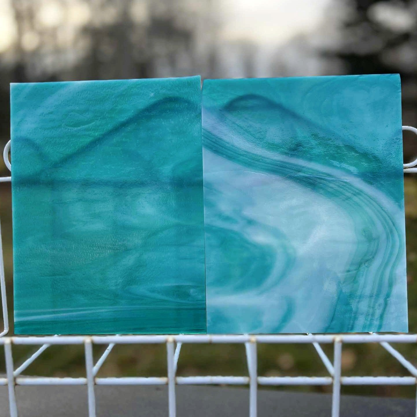 LAGOON Aqua/Teal/Blue White Wispy Stained Glass – Wissmach - 2 Sheets (6"x8")